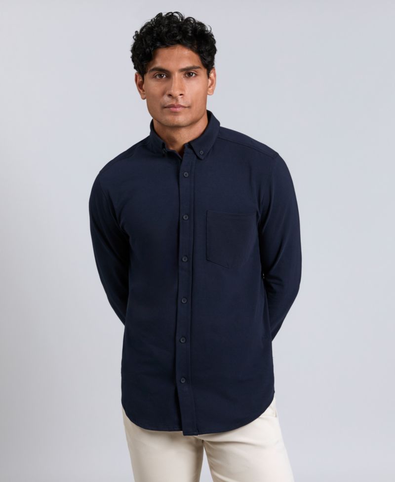 Men's Slim-Fit Plain White Performance Long-Sleeve Button-Down Shirt