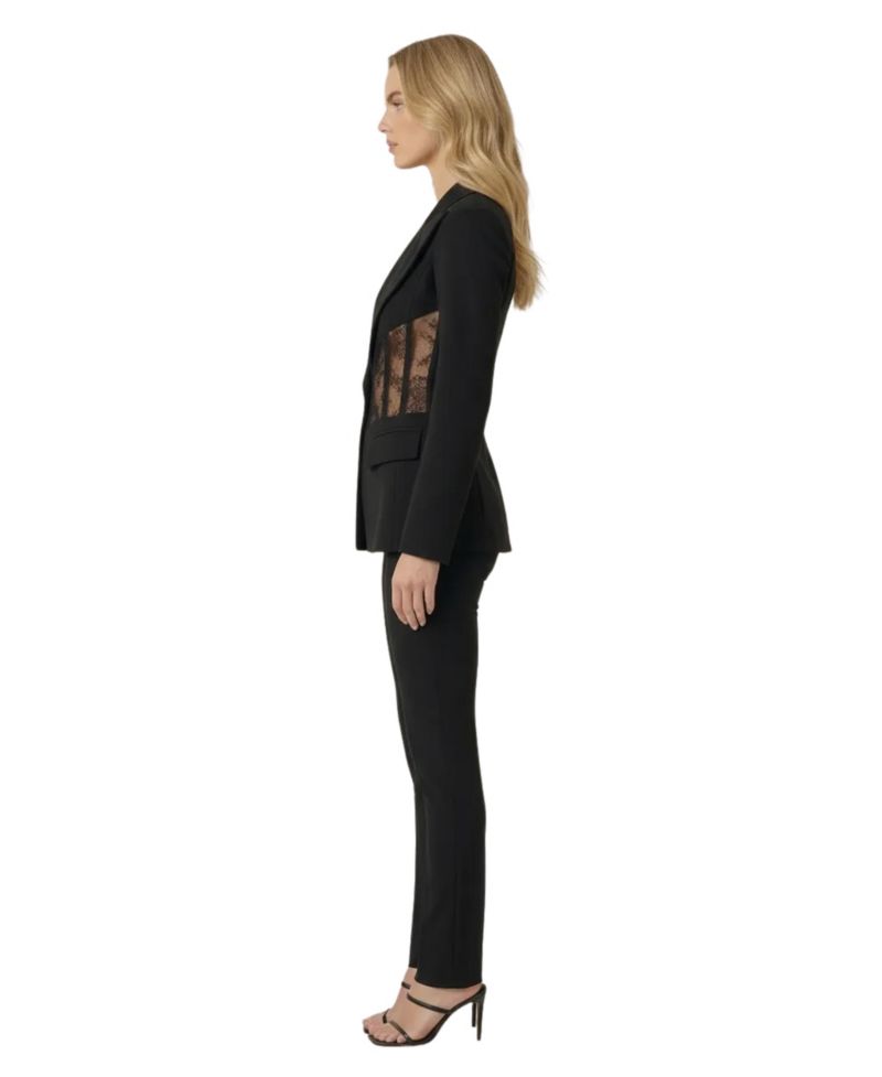 Women's Lace Panel Deep V-Neck Tailored Blazer