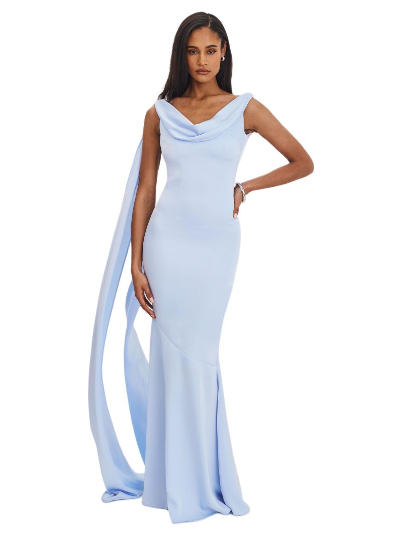 Women's Eira Cowl Scarf-Detail Mermaid Maxi Dress