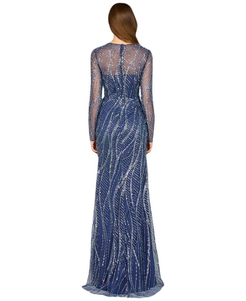 Women's Long Sleeve Sheath Gown with Silver Beads