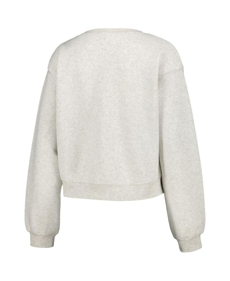 Women's Oatmeal Michigan Wolverines Core Chenille Cropped Pullover Sweatshirt