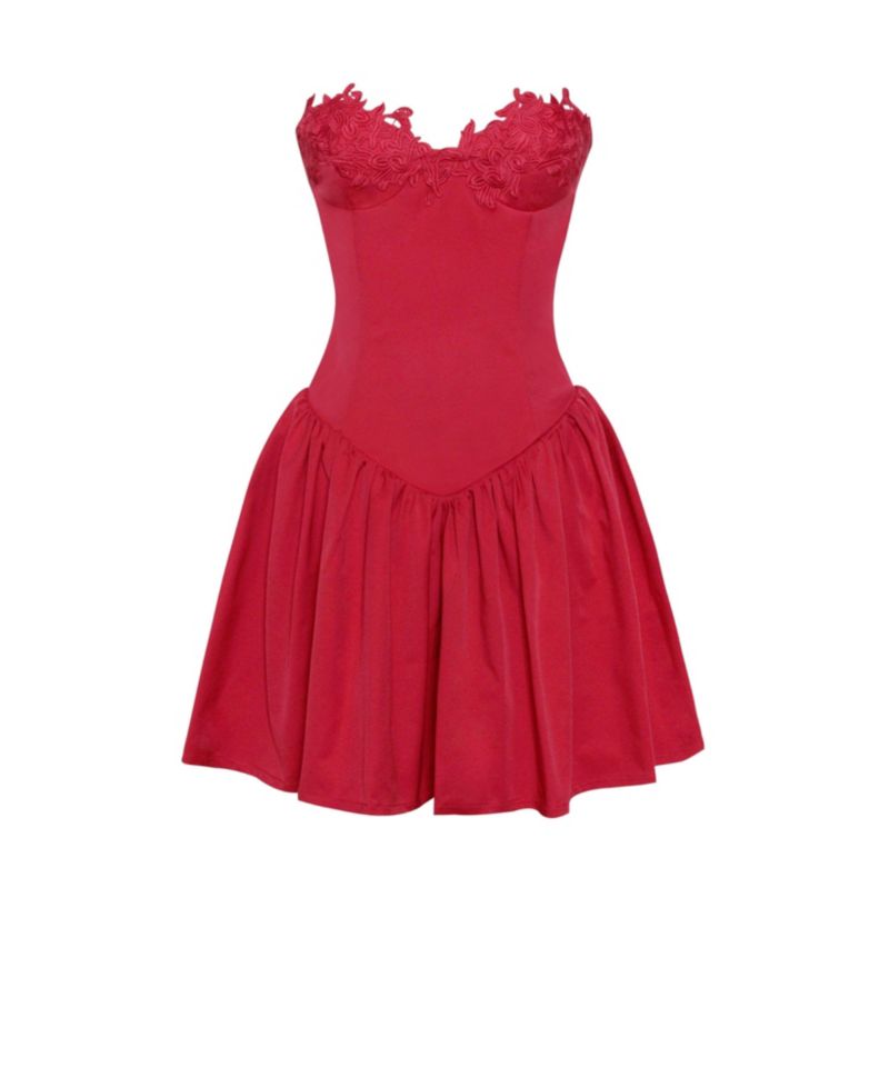Women's Sacha Red Lace Drop Waist Corset Puffy Mini Dress