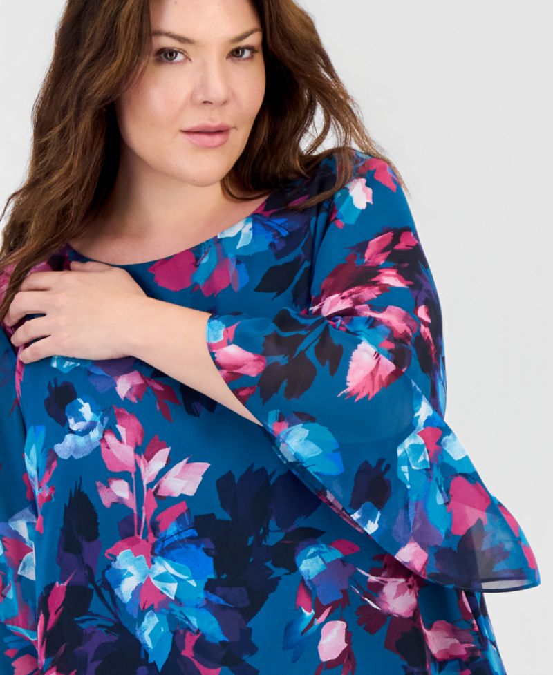 Plus Size Floral-Print Ruffle-Sleeve Blouse