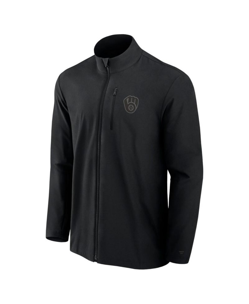 Men's Black Milwaukee Brewers Front Office Woven Full-Zip Jacket