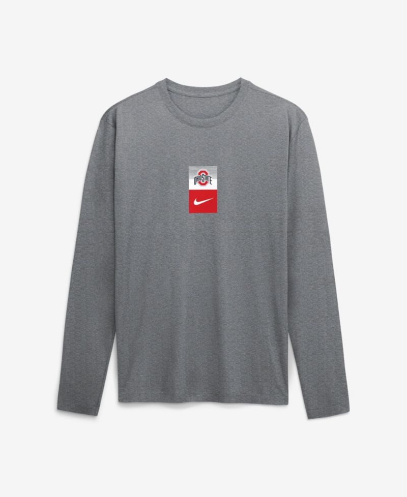 Men's Heather Gray Ohio State Buckeyes Double Stack Legend Dri-FIT Long Sleeve T-Shirt