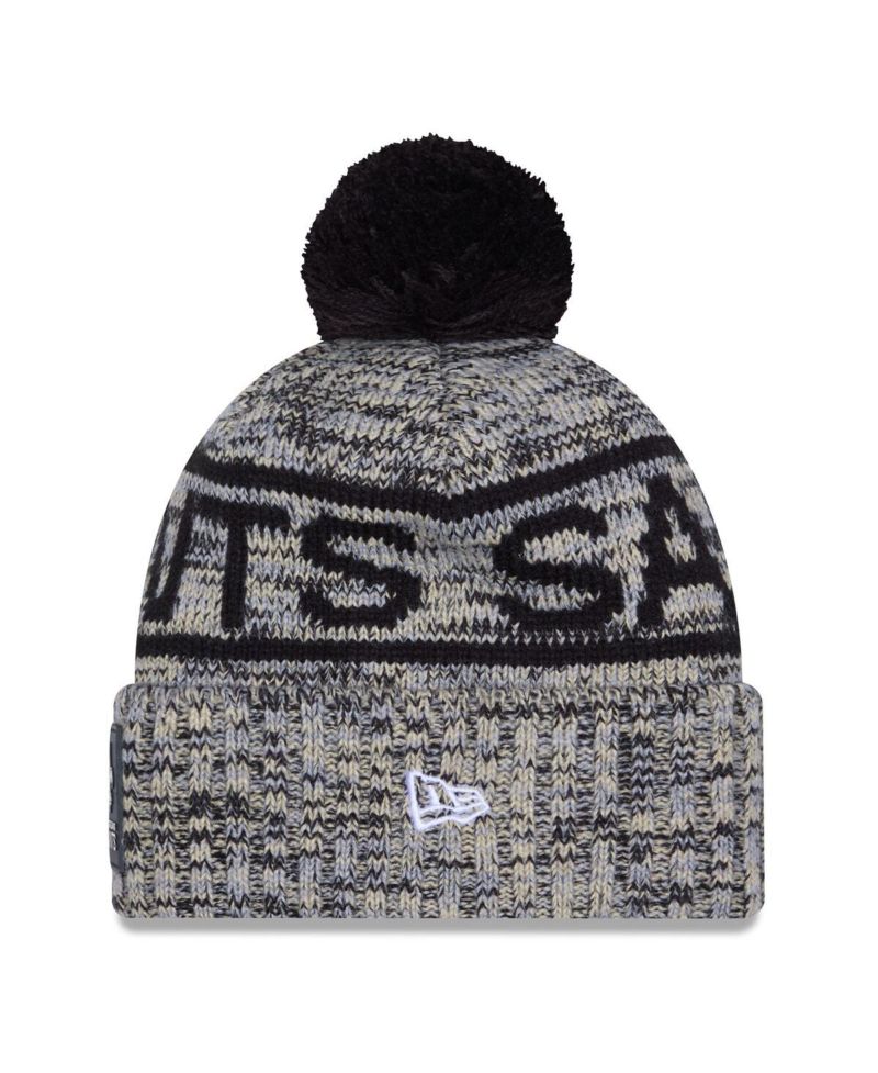 Men's Black New Orleans Saints 2025 Sideline Cold Weather Cuffed Knit with Pom Hat
