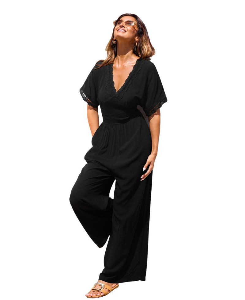 Women's Brilliant Idea Wide-Leg Short-Sleeve V-Neck Jumpsuit