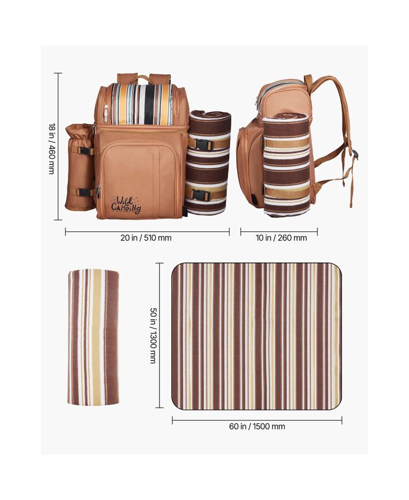 4-Person Picnic Backpack with Insulated Cooler, Blanket and Cutlery Set