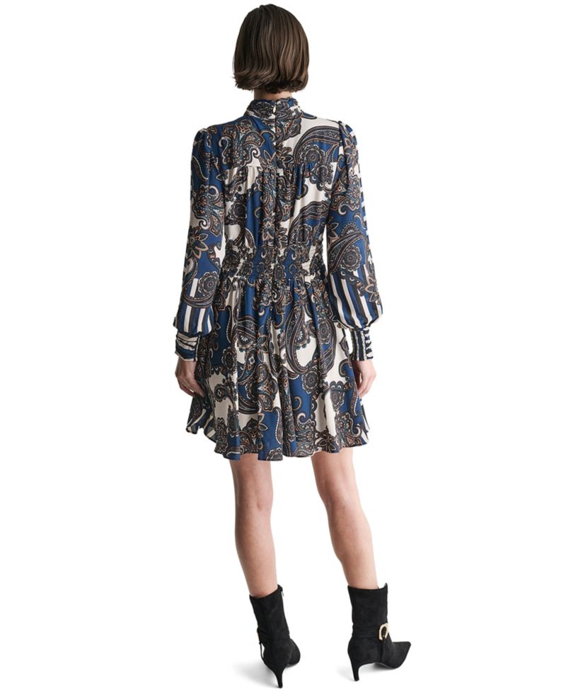Women's High-Neck Long-Sleeve A-Line Dress