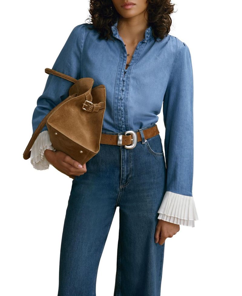 Women's Denim Contrast Cuff Blouse