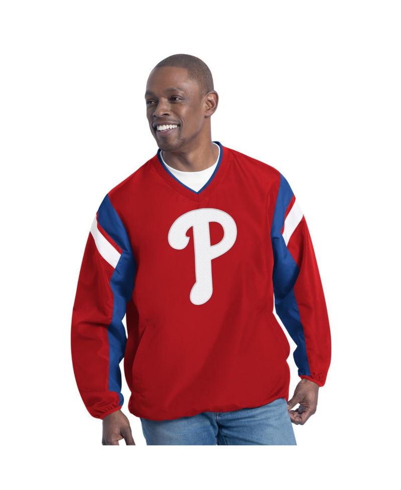 Men's Red Philadelphia Phillies Double Coverage V-Neck Pullover Sweatshirt