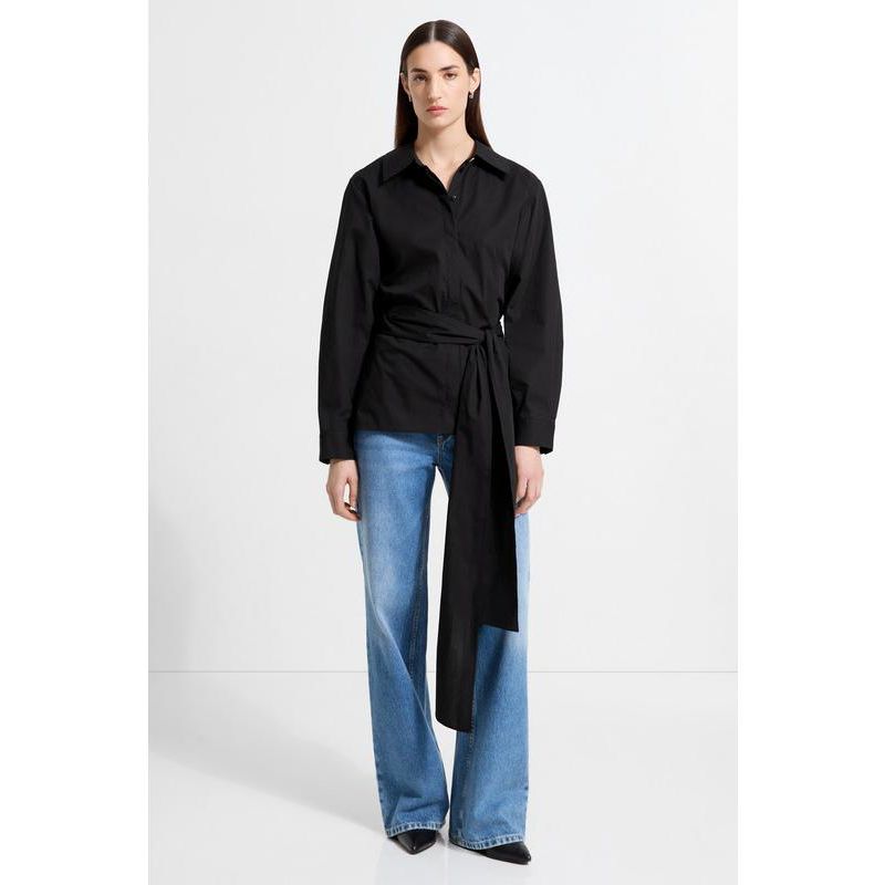 Women's Ellory Relaxed Cotton Poplin Shirt with Tie Waist and Side Slits