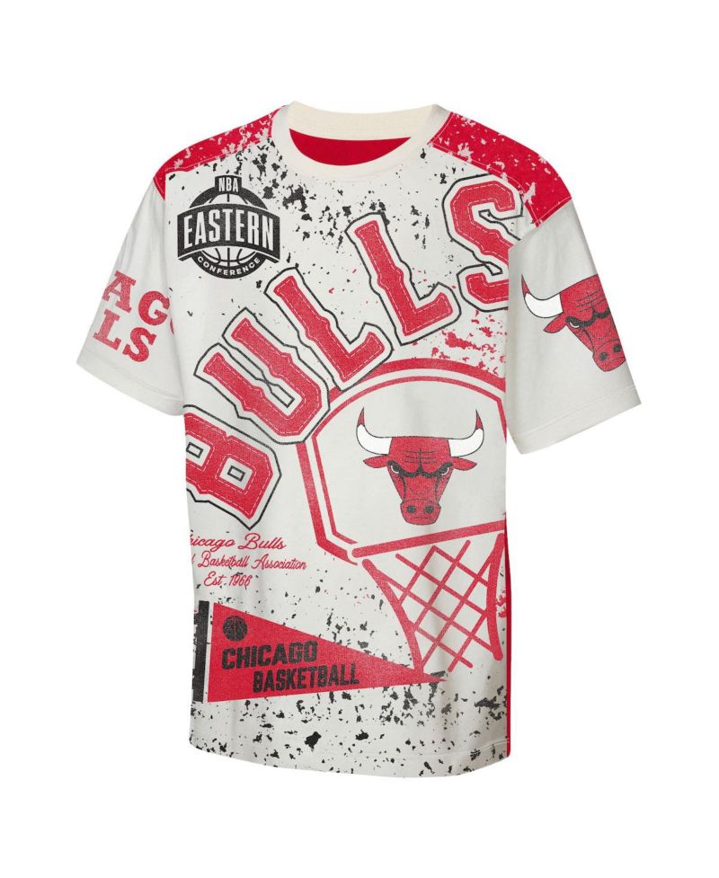 Big Boys and Girls Cream Chicago Bulls Top Player All-Over-Print T-Shirt