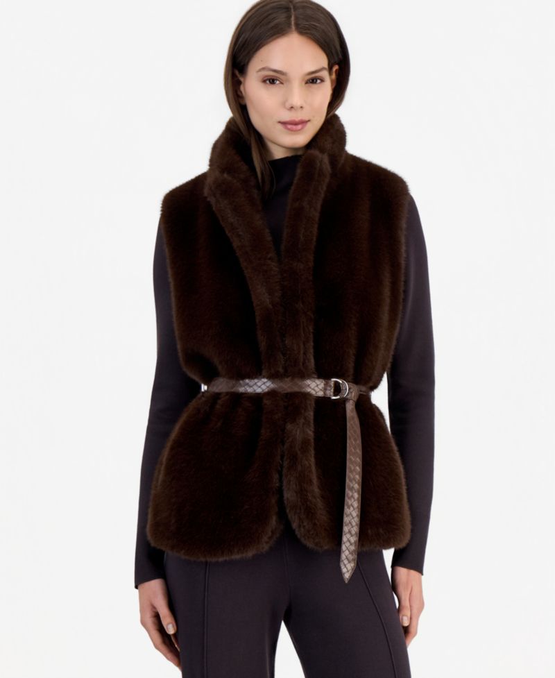 Women's Faux Fur Mock Neck Rib-Knit Sweater Vest