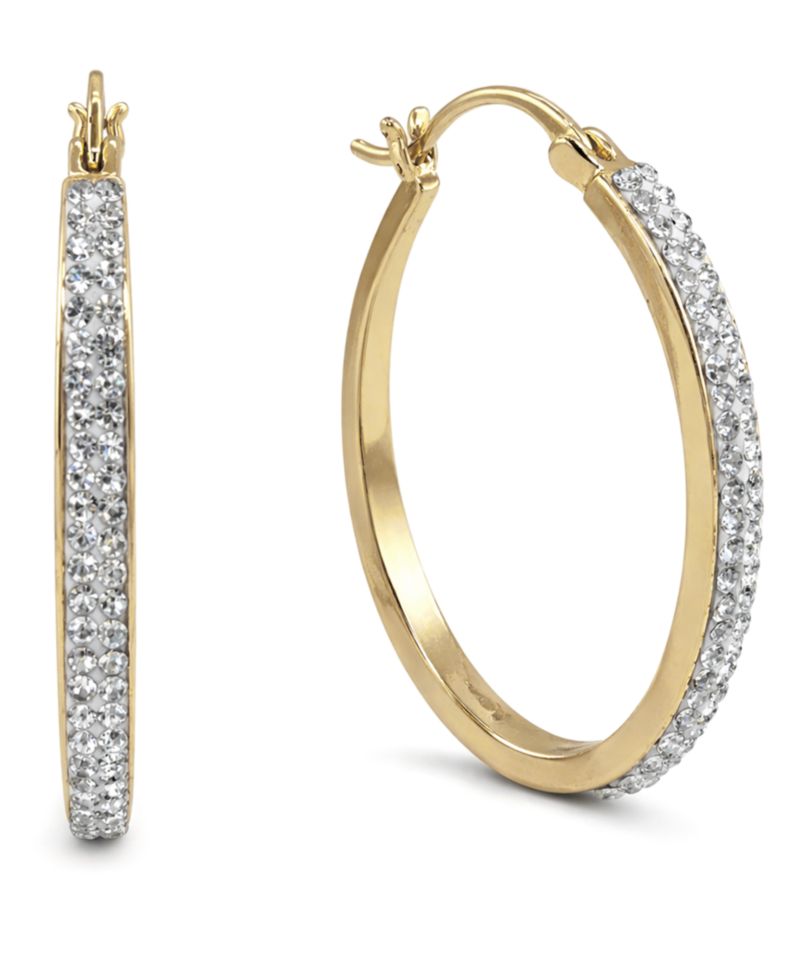 Crystal Tapered Hoop Earrings in Silver-Plate, 1.2"