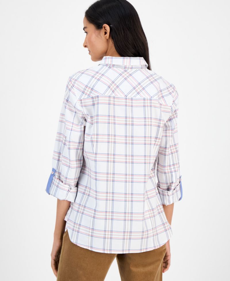 Nautica Women's Providence Plaid Cotton Roll-Tab-Sleeve Shirt