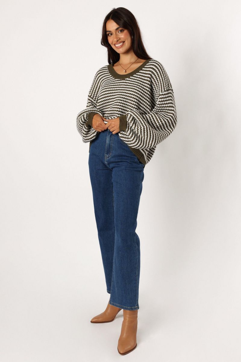 Women's Becca Crewneck Waffle Stitch Stripe Knit Sweater