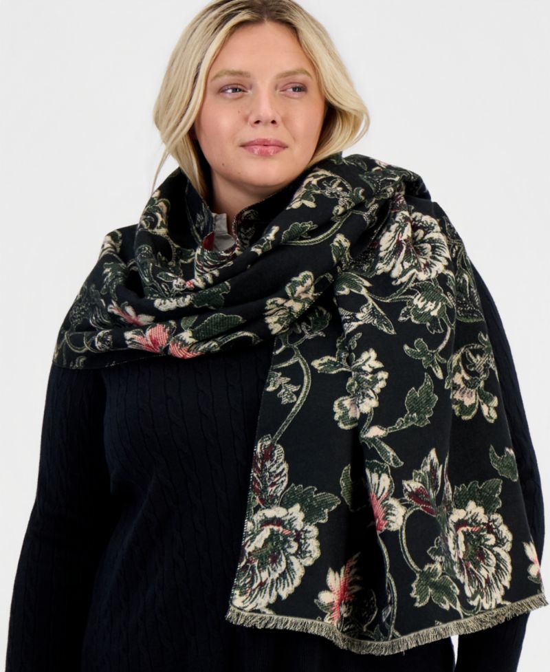 Women's Floral Leaf Jacquard Wrap Scarf