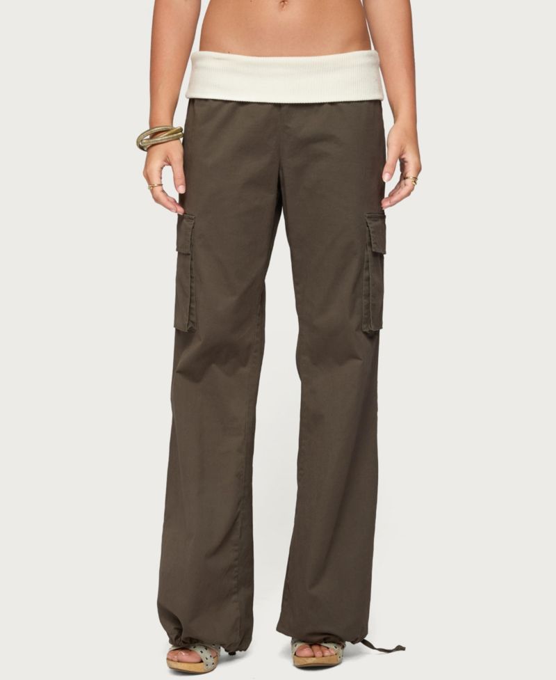 Women's Jolee Contrast-Ribbed Wide-Leg Cargo Pants