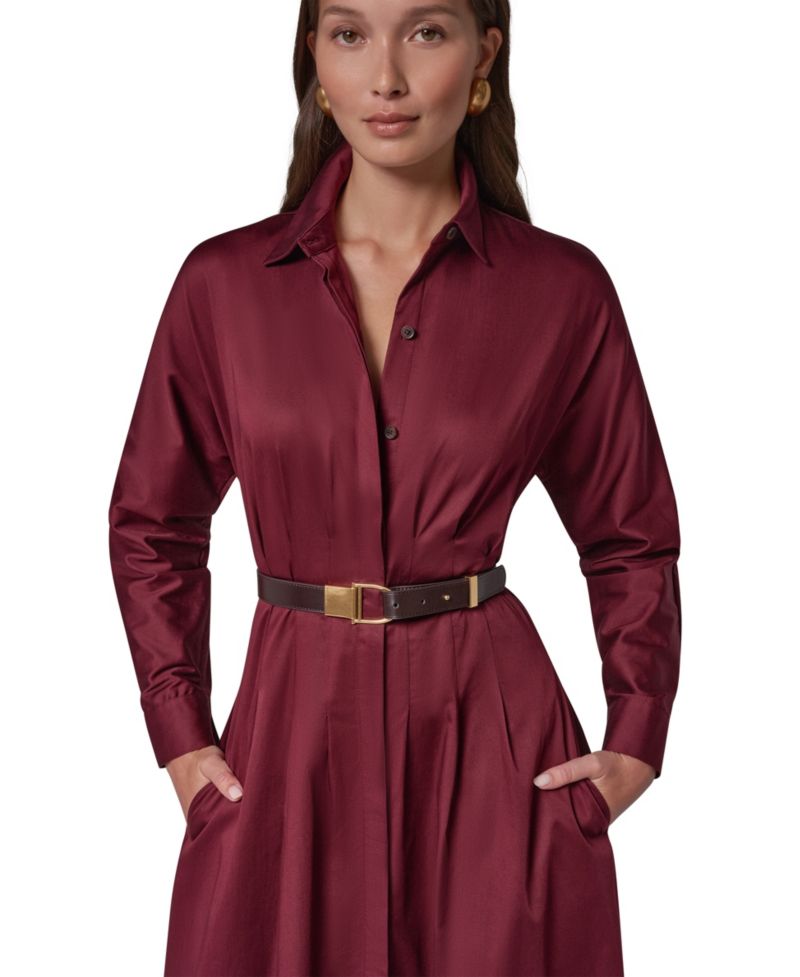 Women's Long Sleeve Belted Midi Shirtdress