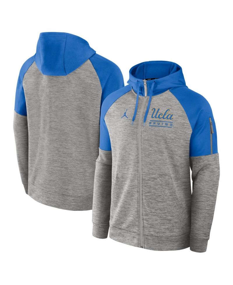 Men's Heather Gray UCLA Bruins Fitness Raglan Performance Full-Zip Hoodie