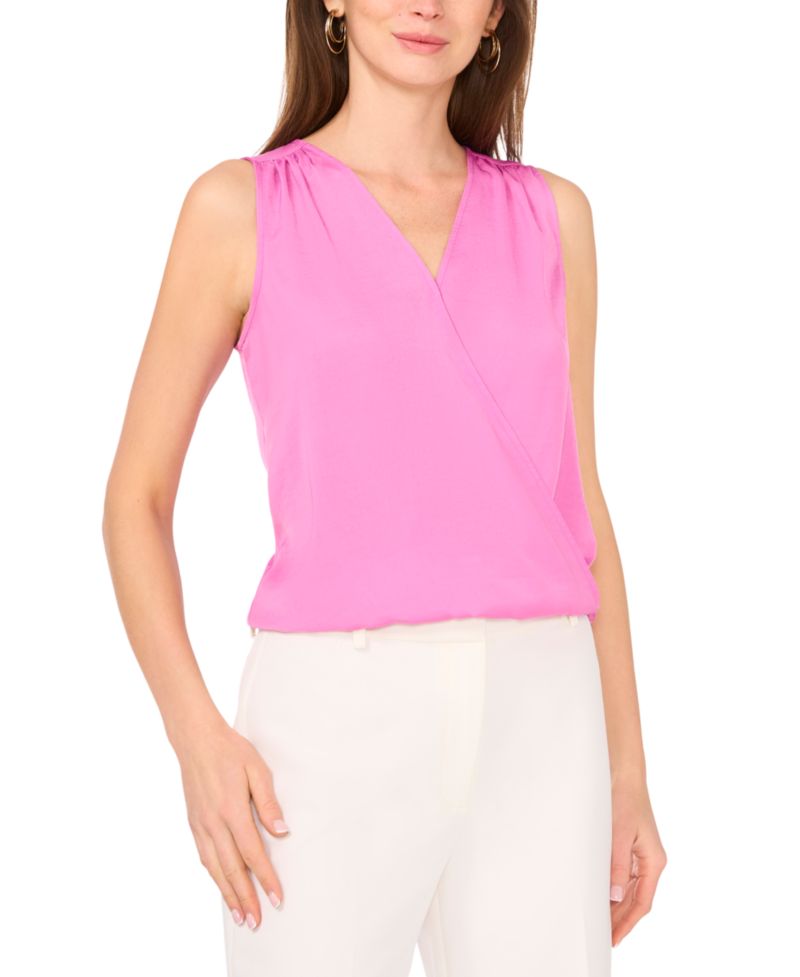 Women's Faux-Wrap Sleeveless Top