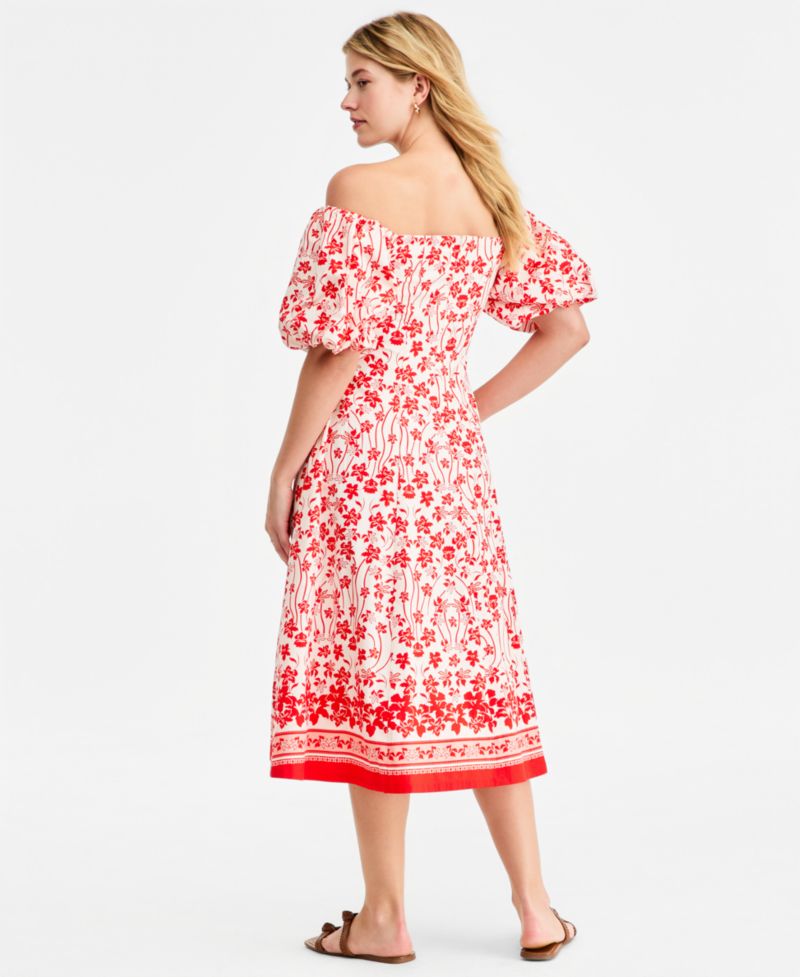 Women's Off-The-Shoulder Puff-Sleeve Midi Dress
