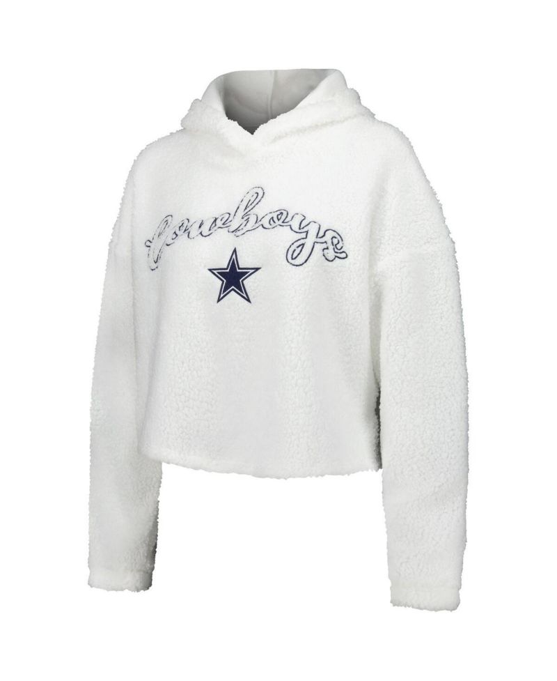 Women's White Dallas Cowboys Fluffy Pullover Sweatshirt and Shorts Sleep Set