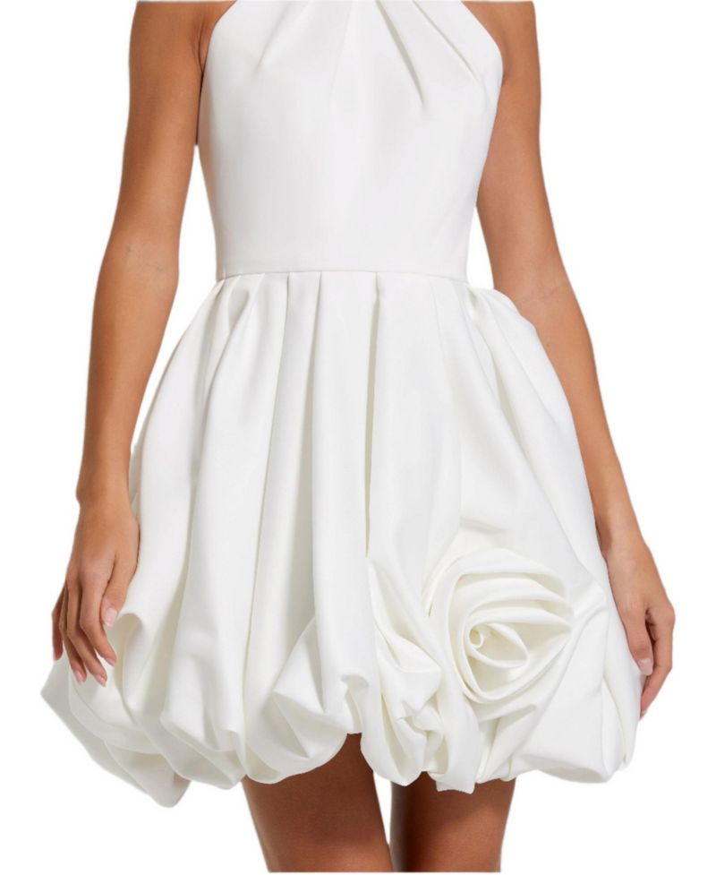 Women's Satin High Neck Sleeveless Bubble Hem Mini Dress