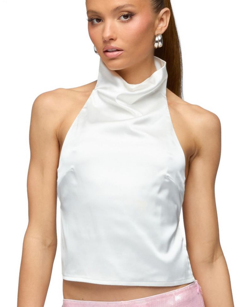 Women's Satin Effect Backless Cowl Neck Top