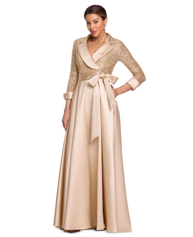 Women's Sequined Tuxedo Belted Ball Gown