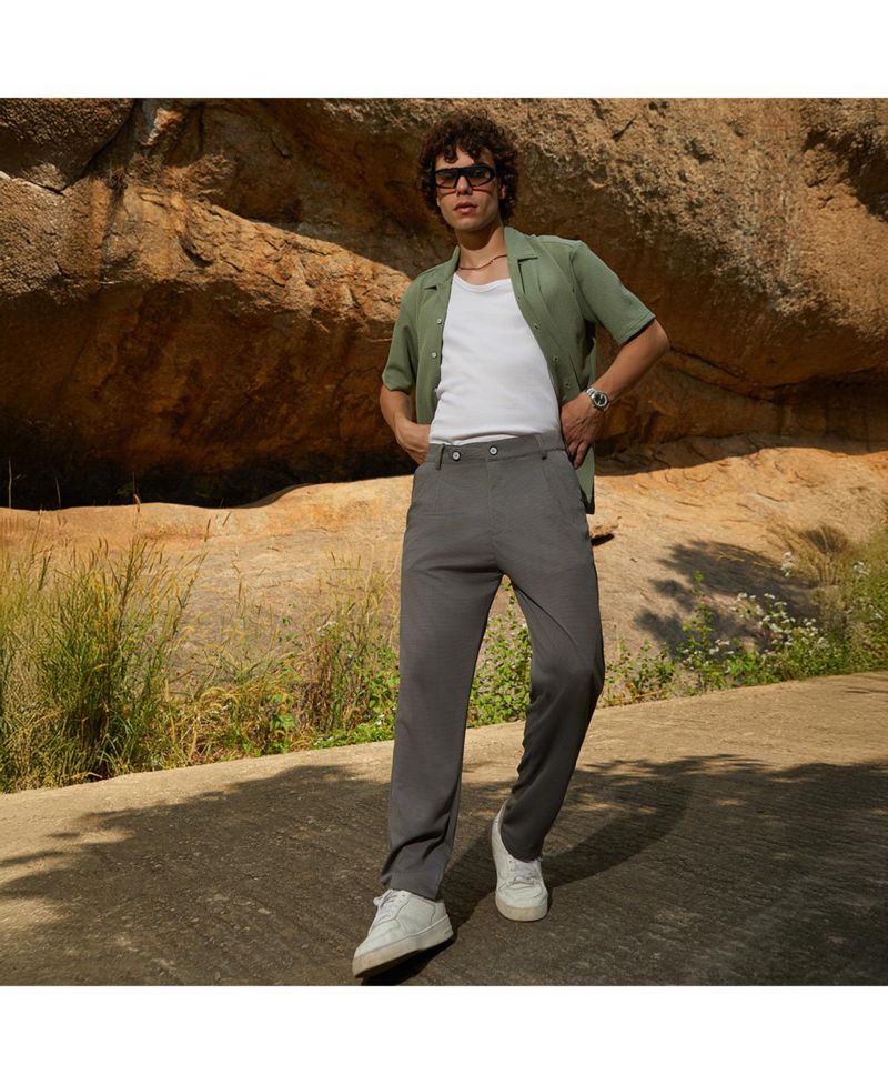 Men's Ash Grey Micro-Check Chino Trousers