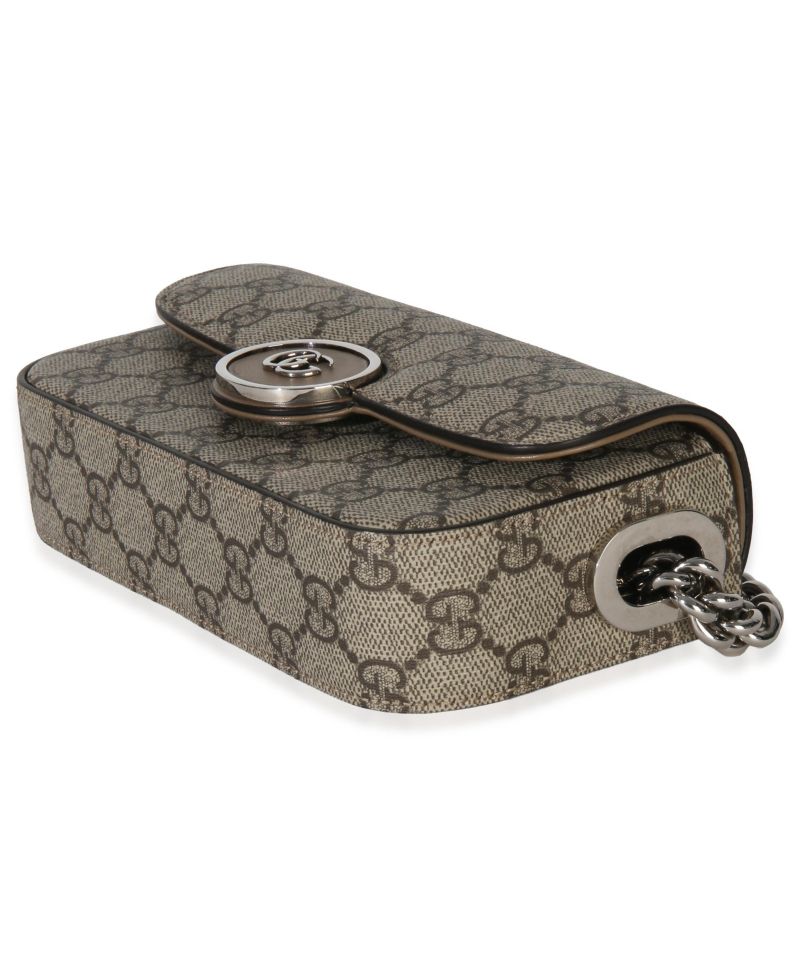 Beige Ebony GG Supreme Senna Petite GG Top Handle Chain Shoulder Bag