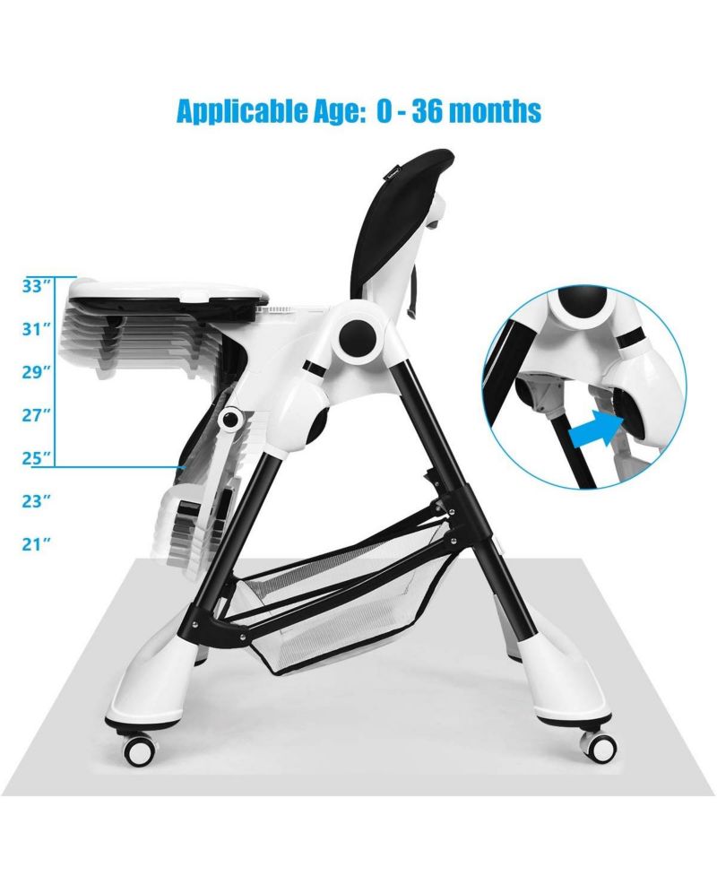 A Shaped Baby High Chair with Lockable Wheels