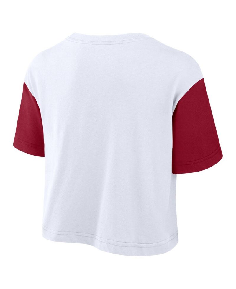 Women's White/Crimson Alabama Crimson Tide Color-Block Script Performance Cropped T-Shirt