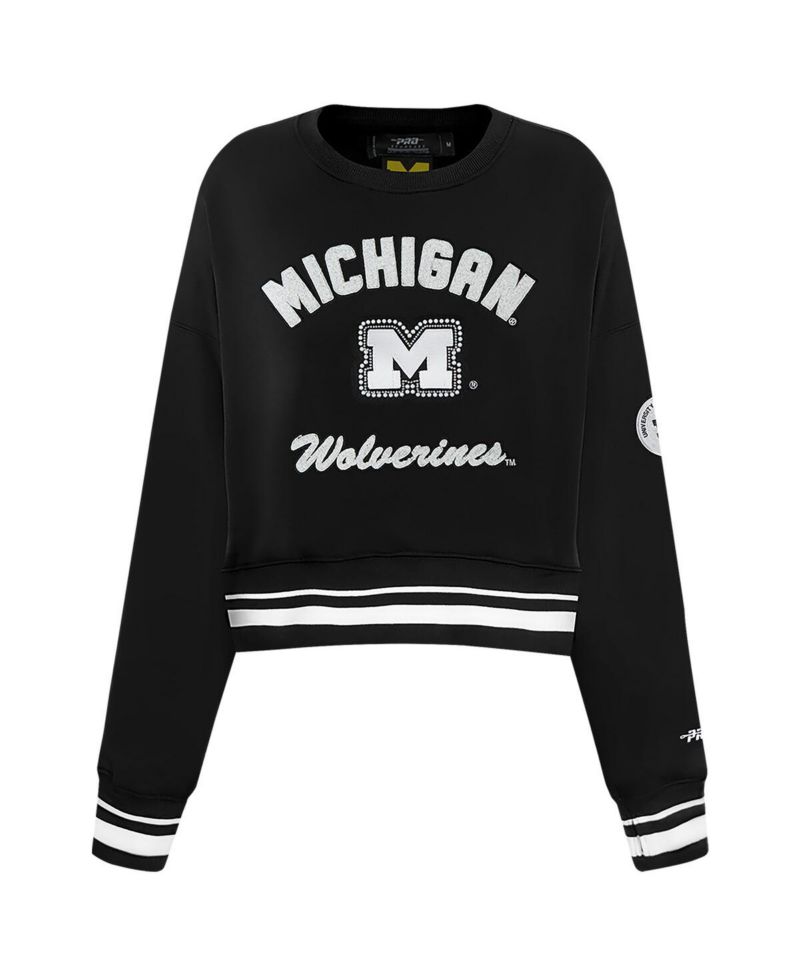 Women's Black Michigan Wolverines Cropped Pullover Sweatshirt