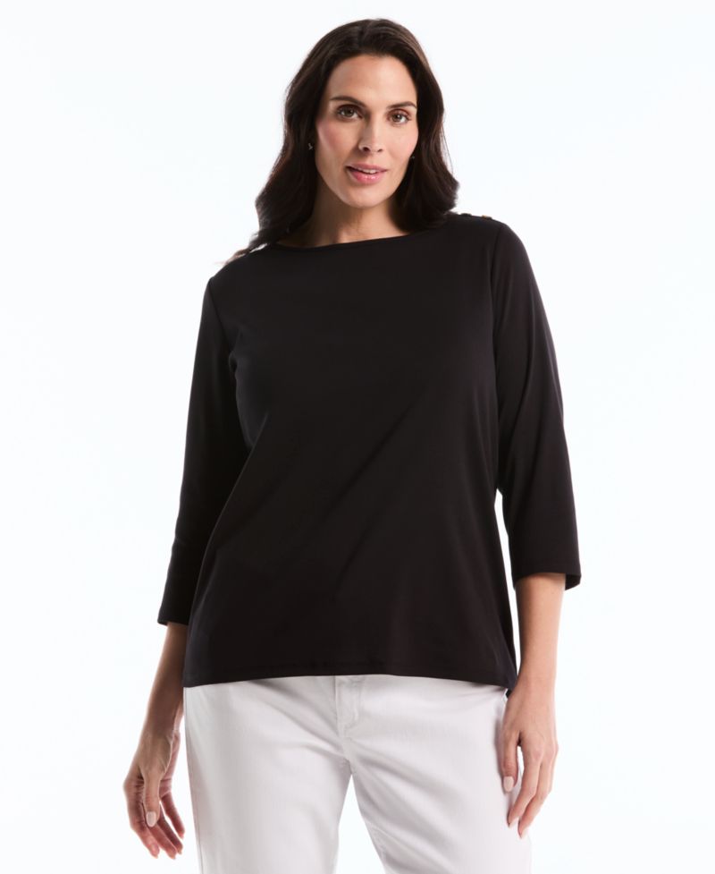 Petite Button Detail Boat Neck Top