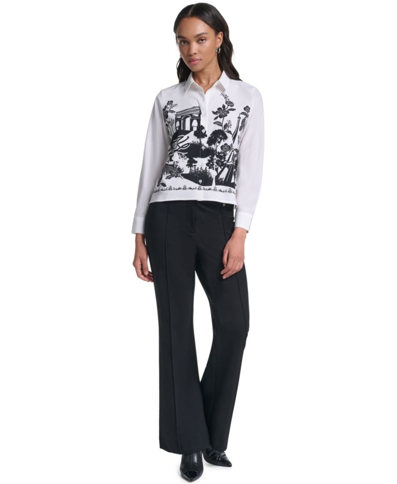 Petite Collared Button-Front Blouse