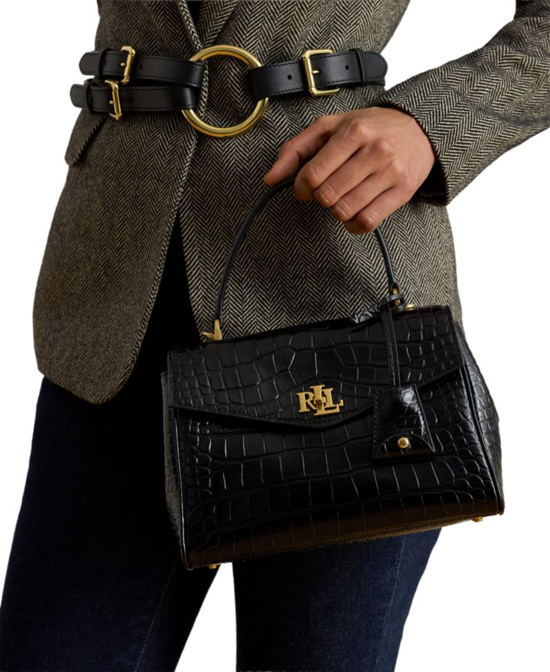 Farrah Croc-Embossed Small Soft Satchel Bag