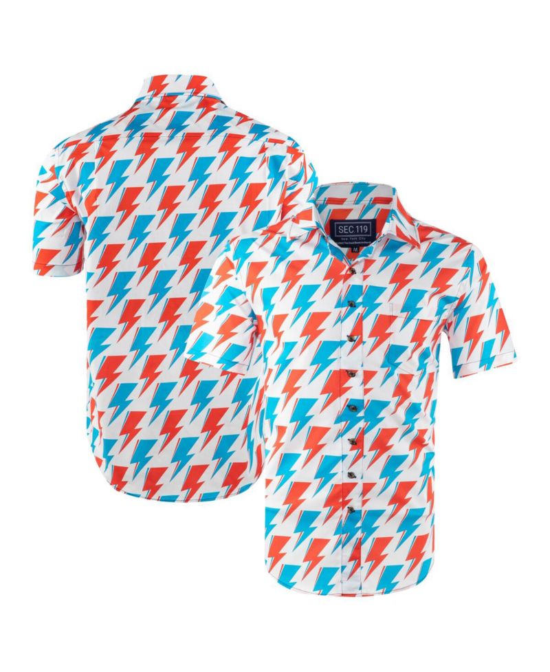 Men's White David Bowie Red and Blue Bolt Button-Down Shirt