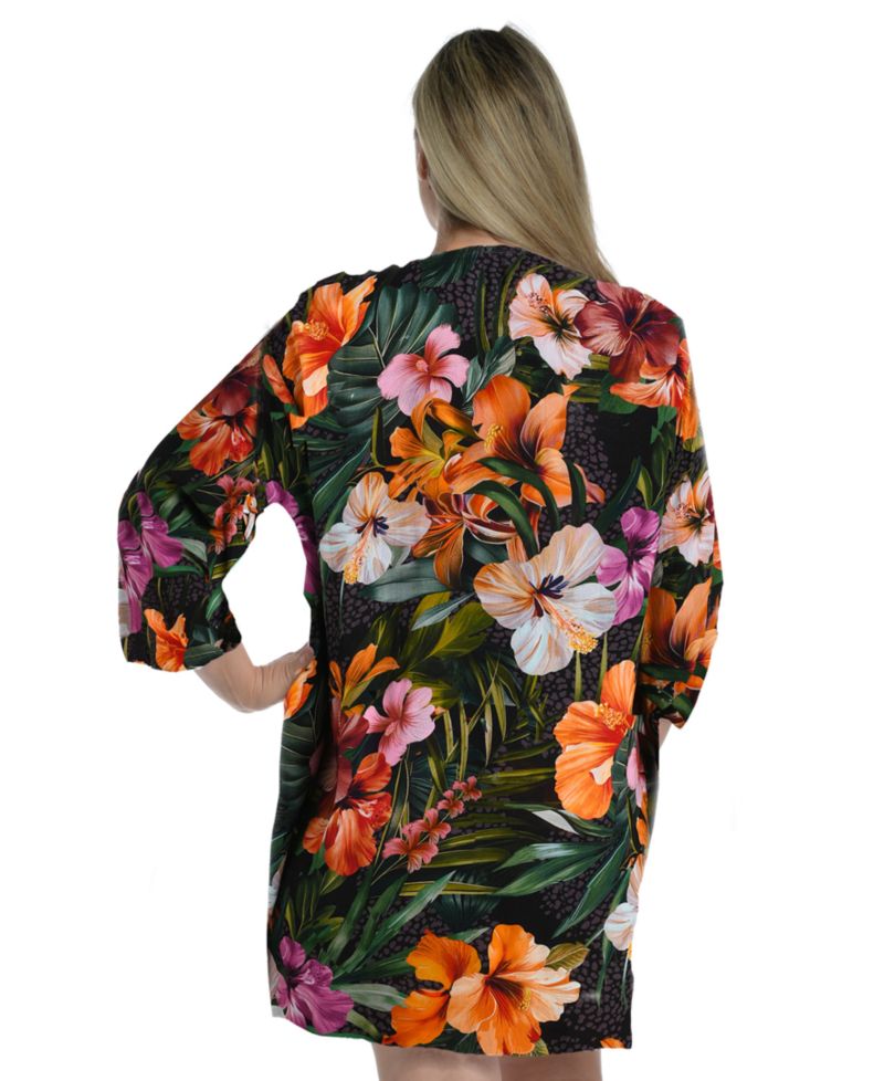 Plus Size Tropical Hideaway Lace-Front Swim Cover-Up Tunic Dress