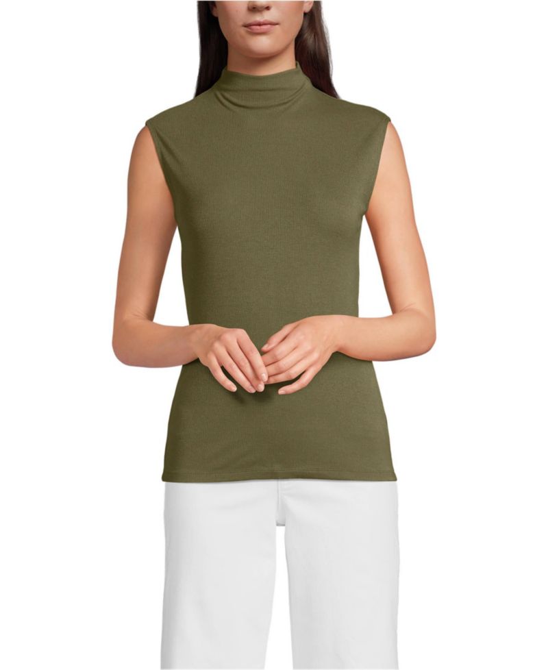 Women's Cap Sleeve Drapey Rib Fitted Funnel Neck Tank