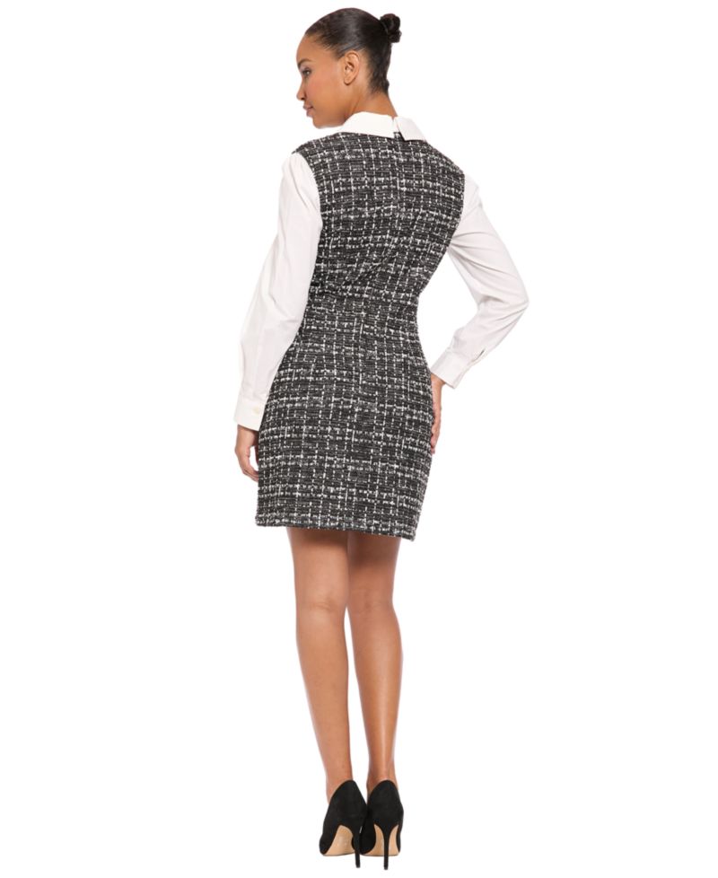 Women's Collared Long-Sleeve Plaid Dress