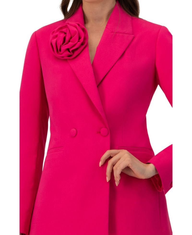 Women's Double-Breasted Cotton Blazer with Flower Detail