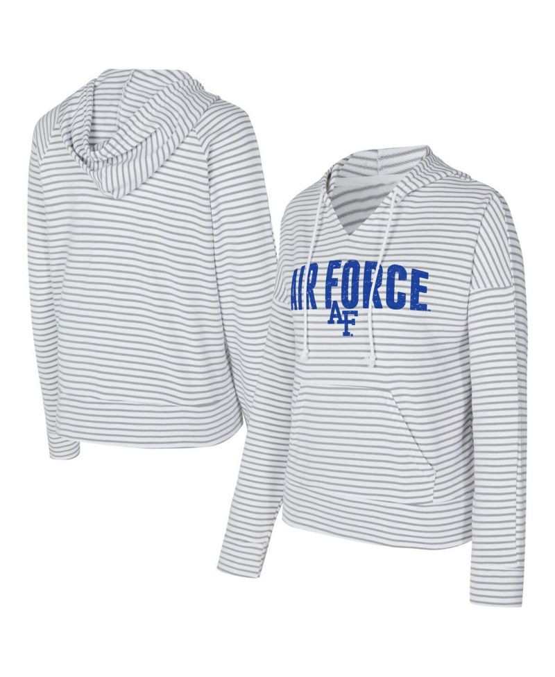 Men's White/Gray Air Force Falcons French Terry Striped V-Neck Pullover Hoodie