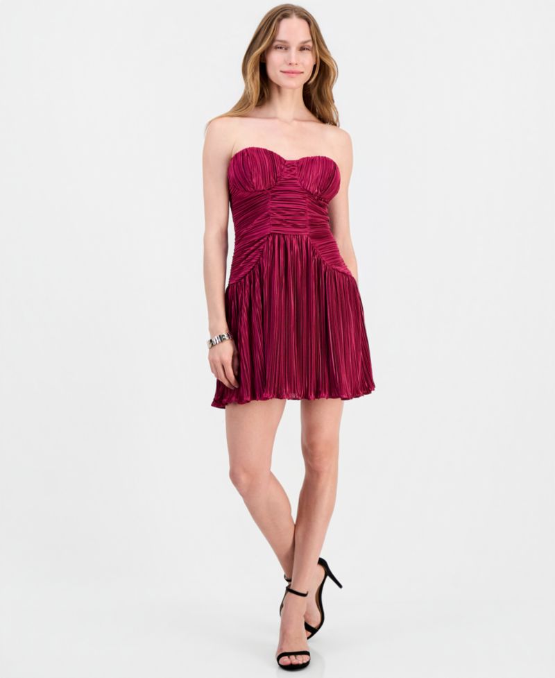 Greeier Pleated Strapless Mini Dress