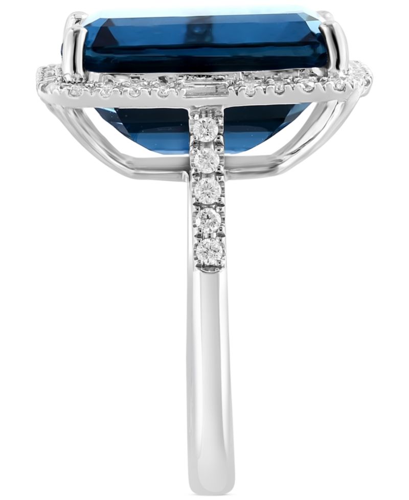 EFFY® Blue Topaz (10-3/4 ct. t.w.) & Diamond (3/8 ct. t.w.) Halo Ring in 14k White Gold