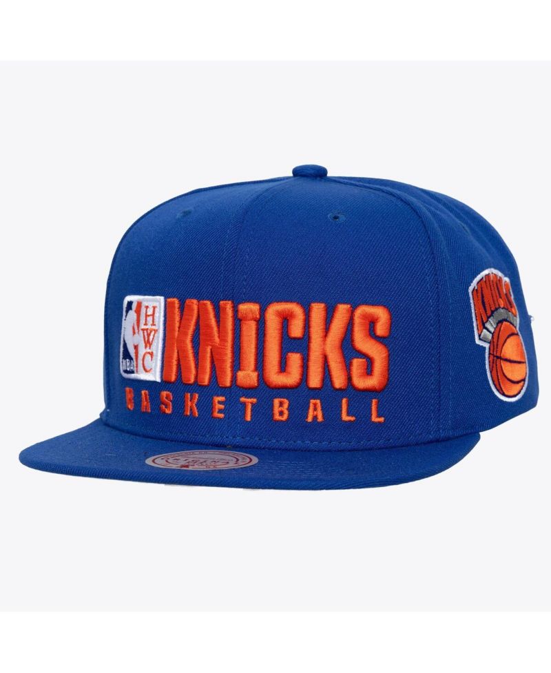 Men's Blue New York Knicks Hardwood Classics Old School Stacked Text Snapback Hat