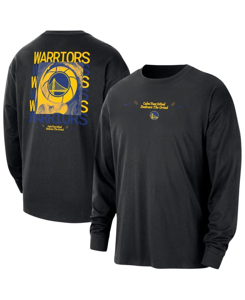Men's Black Golden State Warriors Courtside Oversized Long Sleeve T-Shirt
