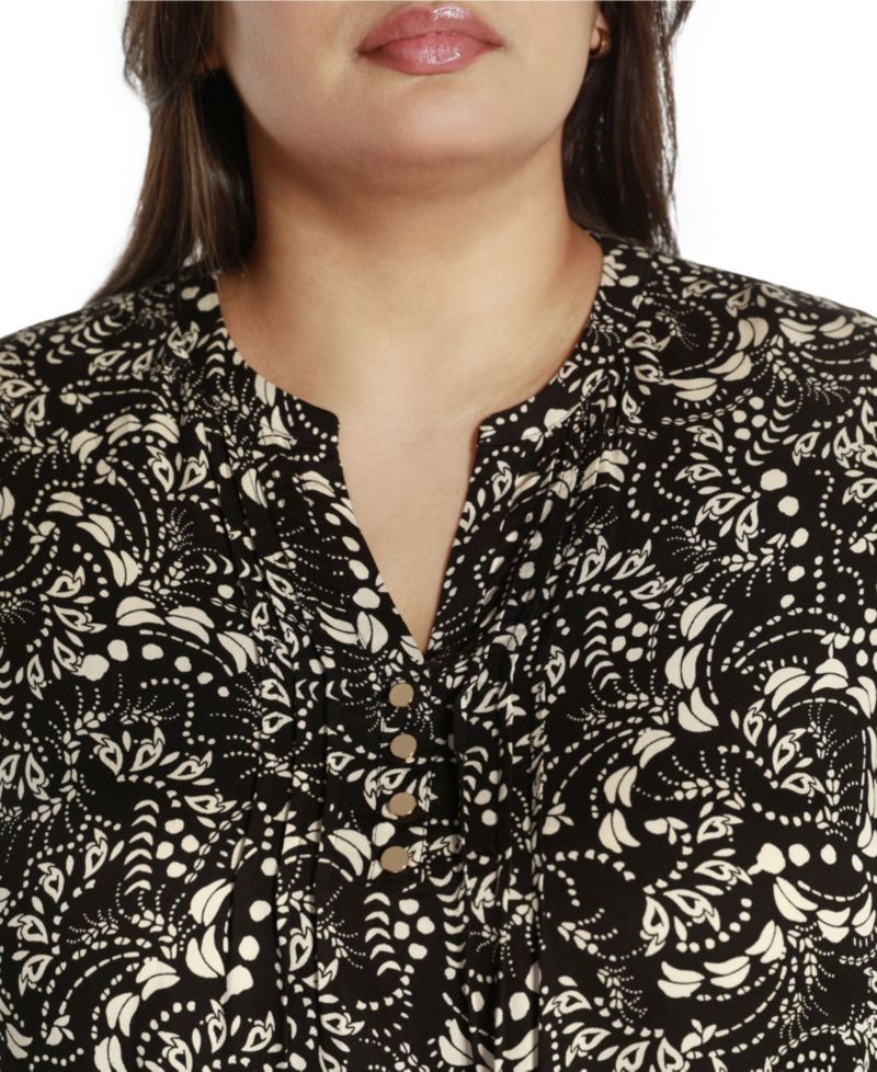 Black Label Plus Size Printed Ruffle Sleeve Top